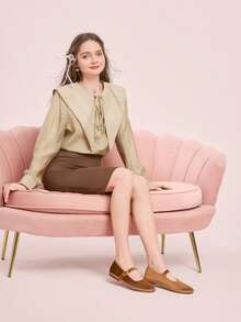 CUCCOO DOLLMOD Giày bệt nữ cổ điển màu nâu nhung, quai đơn, thích hợp cho mùa xuân. - - 13 màu nâu. - Xem 6