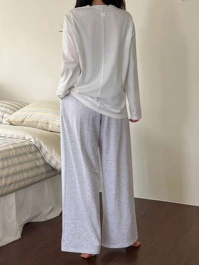 DAZY 2pcs/Set Women Loose Long Sleeve T-Shirt And Long Pants Pajama Set, Casual Spring Outfit