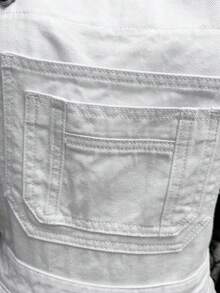SHEIN HypeZone Y2K Fashion Casual Woven Strap White Denim Bib Shorts - White - View 4