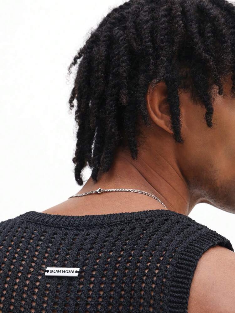 Men's Sleeveless Open Knit Resort Tank Top With Mesh See Through Design Summer Vacation Casual Wear
