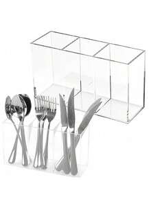 Clear Multi-Purpose Storage Tray - Organizer For Makeup Brushes, Cutlery & Desk Accessories, Kitchen Counter & Party Use - Multicolor - View 7