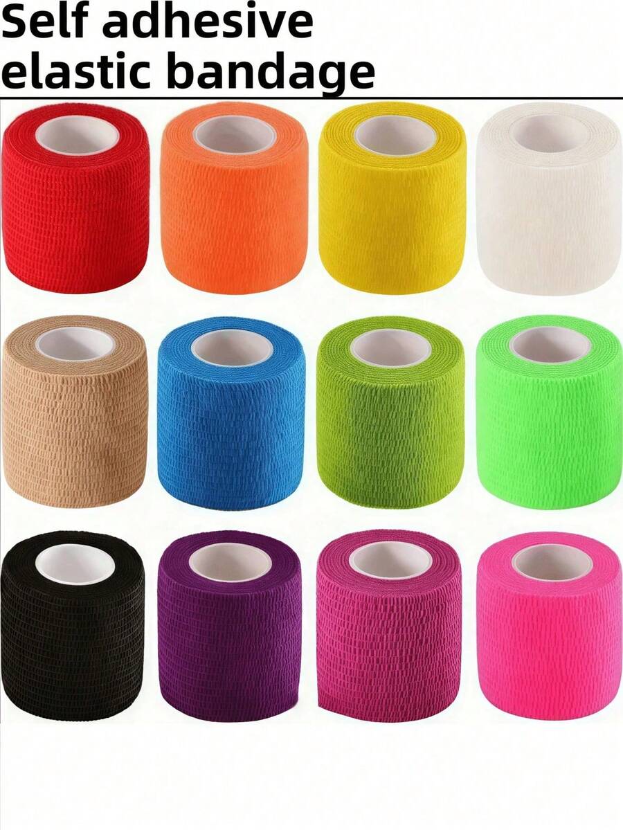 1/6/12/24 unidades de fita adesiva elástica colorida para esportes, ideal para tatuagens, Halloween, animais de estimação, tornozelos e outras ocasiões. Fita antiderrapante para tatuagens, ideal para iniciantes e tatuadores experientes. Também serve como kit de primeiros socorros. - Multicolorido - Ver 1
