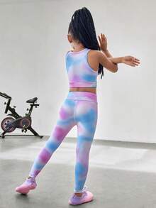 女童针织运动套装 - 透气、吸湿排汗、亲肤弹力面料，搭配时尚扎染印花，是跑步、骑行、网球、羽毛球、体操和舞蹈的理想之选。 - 彩色 - 查看 2