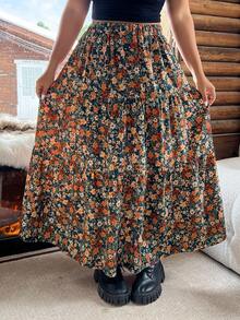 Hourglow Plus Size Casual Ditsy Floral Elastic Waist A-Line Skirt, Autumn Vacation Summer - Multicolor - View 10