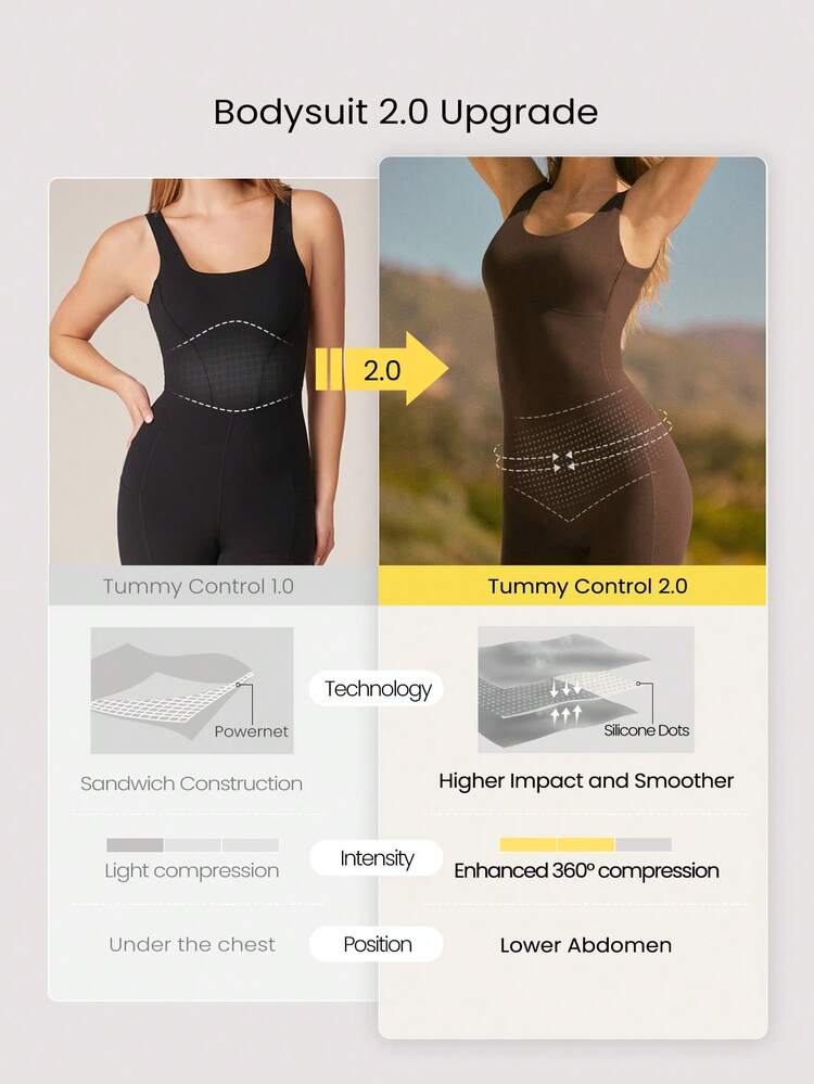 4.3" FeatherFit™ Sculpt & Flow Buttery-Soft Sweat-Wicking Stretchy Tummy Control Removable Cups Side Pockets U-Back Bodysuit Romper Low Impact Yoga Pilates Studio Gym Workout Daily Wear