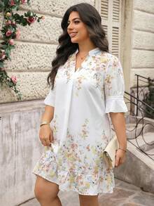 Reflora Abito elegante da vacanza con scollo a V e stampa floreale, taglie comode per donne - Multicolore - Visualizzare 6