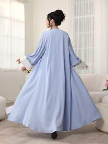 Al Najma 女士花卉刺绣拼接休闲长袍连衣裙，适合派对和日常穿着 - 彩色 - 查看 3