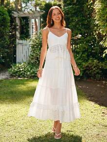 KARISMINA Women's Sping Summer Romantic Embroidered White 2 Pieces Set, Suitable For Spring/Summer Vacation,Vacation Outfits Women,Party Dress,Elegant Dresses For Party,Wedding Guest Dress For Women,Graduation Dress,White Dresses For Women,Spring Women,Vacation Outfits Women,Party Dress,Elegant Dresses For Party,Wedding Guest Dress For Women,Graduation Dress,Lady's White Two-Piece Set,Spring Women,Beach Outfit For Women - White - View 5