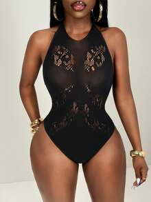 BamGleam 女士纯色露背吊带性感连体衣 - 黑色 - 查看 4