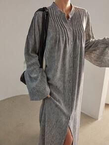 Dazy-Less Women's Casual/Office Front Button Long Shirt - Grey - View 5