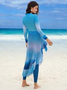 Swim Shayni Completo da donna in 3 pezzi con design a chiusura lampo avvolgente e effetto Tintura a nodi, adatto per surf, spiaggia e vacanze - Multicolore - Visualizzare 2