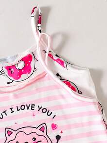 SHEIN GraphicGems Bộ đồ ngủ 2 món cho bé gái, màu trắng và hồng, thoải mái, ngọt ngào, dễ thương, in hình thỏ, áo hai dây dệt kim, váy mặc nhà. - Nhiều màu - Xem 5