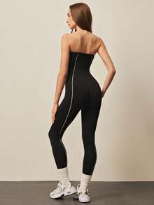 With My Calm Women's Sporty Casual Contrast Trim Bandeau Jumpsuit - Multicolor - View 2