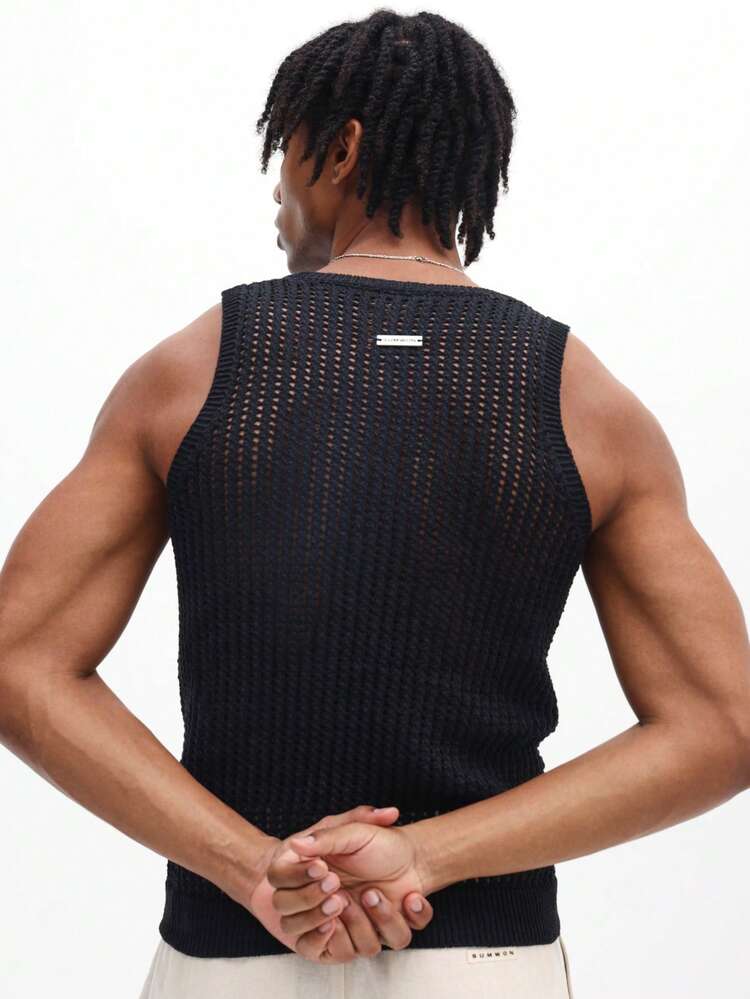 Men's Sleeveless Open Knit Resort Tank Top With Mesh See Through Design Summer Vacation Casual Wear