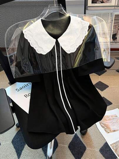 GlowEve CURVE 春夏新款黑色彼得潘领百搭可爱圆领大码衬衫