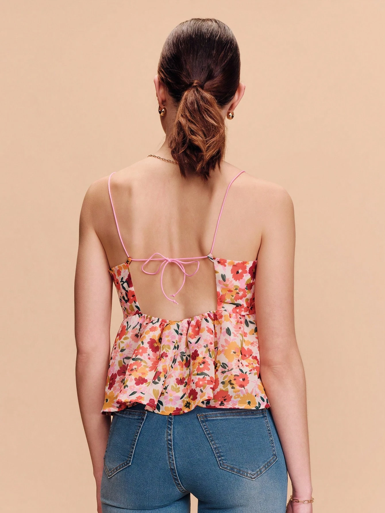 Floral Print Smock Cami Top With Tie Back Detail Spring Summer Resort