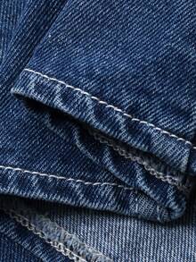 FRIFUL Áo khoác gile denim nữ thêu hoa, kiểu dáng thường ngày, cài một hàng cúc. - Màu xanh lam - Xem 9