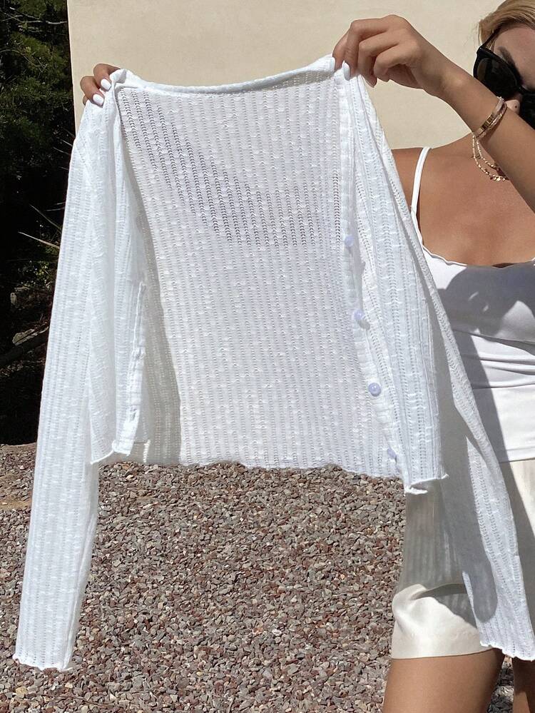 Women's V-Neck Loose White Cardigan Summer