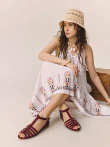 Styleloop Sandalias planas para mujer - Burdeos - Ver 2