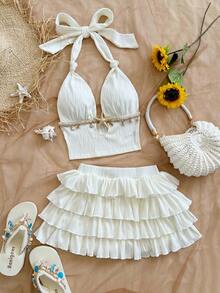 Soleia Women's Vacation Twist Knot Starfish & Shell Print Top And Mini Skirt 2 Pieces Set - White - View 1