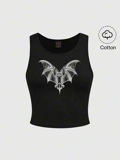 ROMWE Goth Büyük Beden Gotik Güve Bahçesi Gotik Askılı Bluz, Karanlık Gizemli Hippie Cadı Korku, Siyah