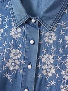 GlowEve 女士休闲花卉刺绣前扣无袖牛仔连衣裙 - 藍色 - 查看 7