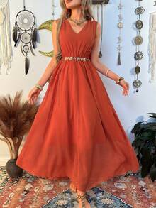 Đầm chiffon không tay Fembélia 2026 mới, thích hợp cho kỳ nghỉ xuân/hè. - trái cam - Xem 6