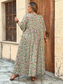 SHEIN CURVE+ Váy nữ dáng ôm US22, thích hợp cho lễ hội âm nhạc, kỳ nghỉ biển, phong cách bohemian, cổ chữ V, xếp ly, thích hợp mặc hàng ngày đi nghỉ mát. - Nhiều màu - Xem 3