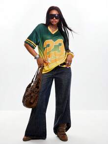 Coolane 女士春夏街头风 Y2K 热带度假数字图案透气网眼黄绿短袖针织T恤 - 綠色 - 查看 4