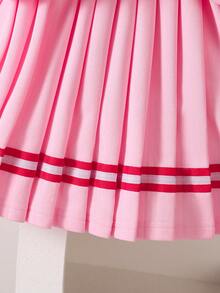 Elladie kids 两件套女童校服套装，包括一件无袖针织T恤上衣和一条百褶迷你裙，适合上学、旅行、户外活动、演出和日常穿着。 - 粉色 - 查看 7