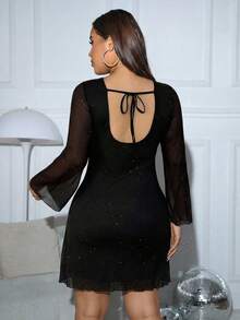 CovetEZ Đầm ngắn tay xòe cổ tròn bằng vải voan mỏng lấp lánh dành cho nữ cỡ lớn, thích hợp cho tiệc trên du thuyền, ăn trưa, mùa thu/đông, thương hiệu Love And Lemonade. - màu đen - Xem 8