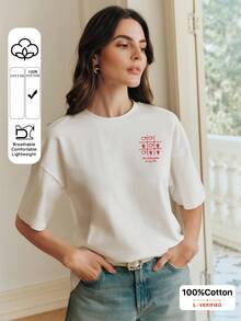 Camiseta casual de manga corta con cuello redondo blanca de Anewsta, adecuada para primavera a verano y vacaciones - Blanco - Ver 1