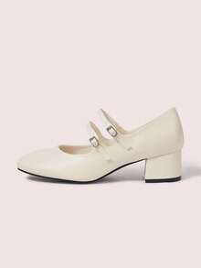 CUCCOO DOLLMOD Giày Mary Jane màu trắng, giày nữ mũi tròn hai quai, gót dày và cao. - Màu be - Xem 7
