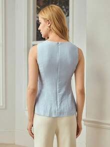 MOTF PREMIUM WOMEN'S BLUE SQUARE NECK SLEEVELESS ELEGANT COMMUTER TANK TOP - Blue - View 3