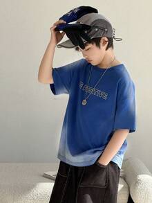 DAZY 男童休闲字母印花短袖T恤，春夏款 - 藍色 - 查看 1