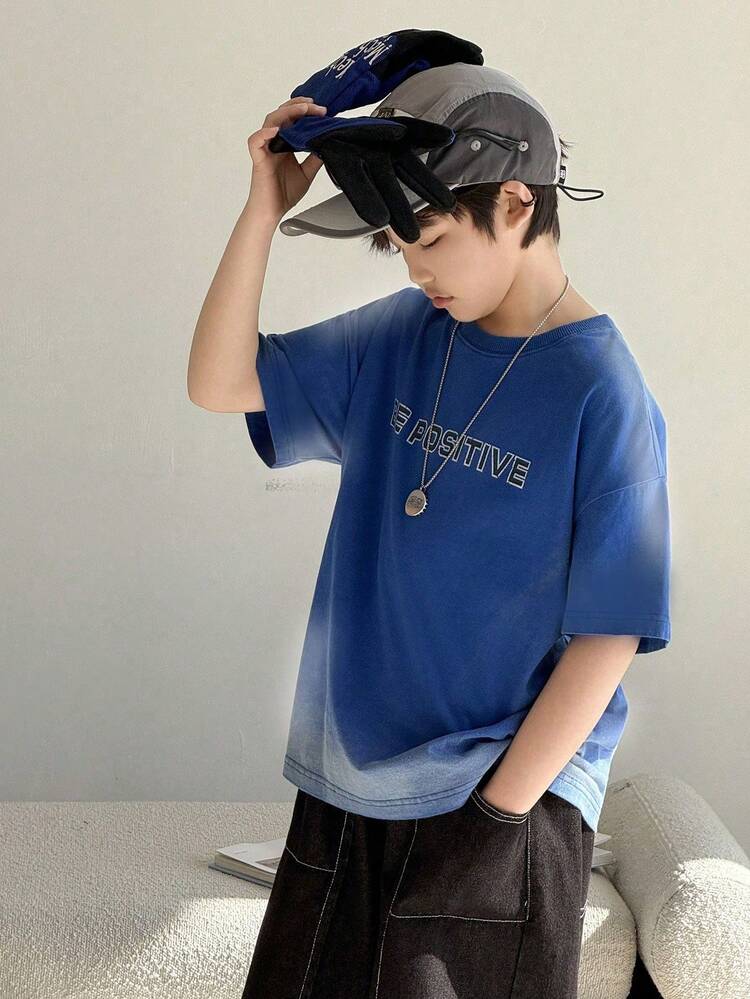 Tween Boy Casual Letter Print Short Sleeve T-Shirt, Summer Spring