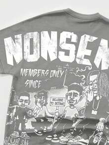 ROMWE MEN Street Life 1件男士卡通蝙蝠袖圆领短袖休闲T恤 - 灰色 - 查看 3