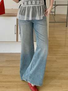 Dazy Plus Women's Pocketed Button Washed Stretchy Slim Fit Jeans With Sequin Decor Flare Leg - Light Wash - View 8