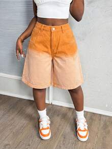 Slaydiva Women's Summer Casual Washed Gradient Ripped Denim Shorts - Orange - View 6