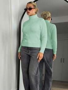 Bethéva 高领保暖内衬修身长袖毛衣，秋冬针织套头衫 - 薄荷綠 - 查看 5