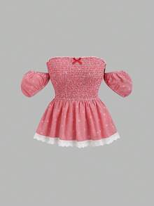 Sweetra French Romantic Red Plaid Bow Accent Fashionable Puff Sleeve Design Cinched Waist Elegant Girly Summer Versatile Office Lady Blouse - Red - View 1