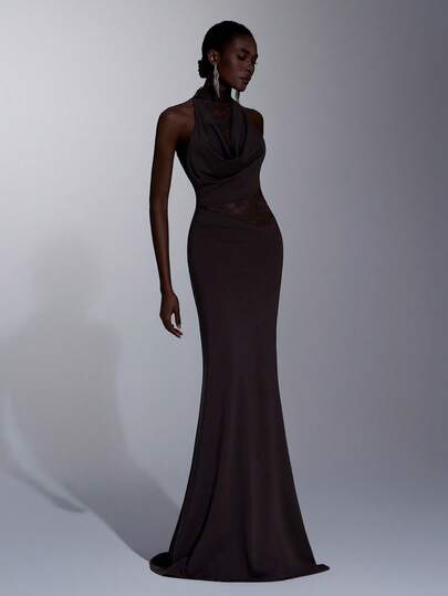 Elitara Elegant Luxury Cold Shoulder Beaded Embroidered Corset Splice Tassel Fishtail Hem Maxi Dress, Suitable For Festivals, Weddings, Galas, Concerts, Business Events, Social Media Influencer Occasions