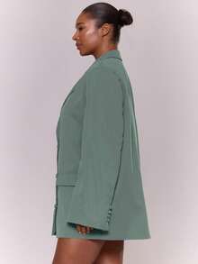 MUSERA Blazer de talla grande curva, para trabajo, salir, favorecedora, otoño, invierno, fiesta de Navidad, oficina, uso diario - Azul menta - Ver 3