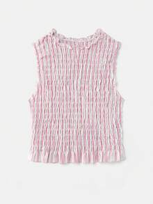 lacRébo 粉色褶皱条纹无袖上衣 春夏 - 橘色 - 查看 6