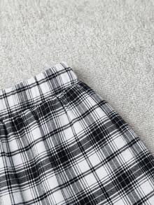 SHEIN Essnce 大码女装春秋季时尚休闲宽松舒适日常百搭红色格子弹力腰阔腿裤，女式下装，返校季，宽松裤，秋季穿搭 - 彩色 - 查看 3