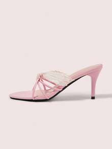 CUCCOO DOLLMOD Women's Cute Sweet Lace Bow Tie Pink Stripe High Heel Open Toe Sandals Summer - Pink - View 7