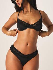 MISSGUIDED Women's Sexy Black Lace Lingerie Set Two Piece Underwire Bra And Hipster Bottom Intimate Valentine's Romance - Black - View 5