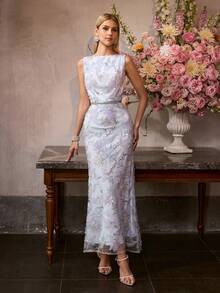 MOTF Soiréza 定制款奢华3D刺绣礼服，春夏款 - 藍色 - 查看 2