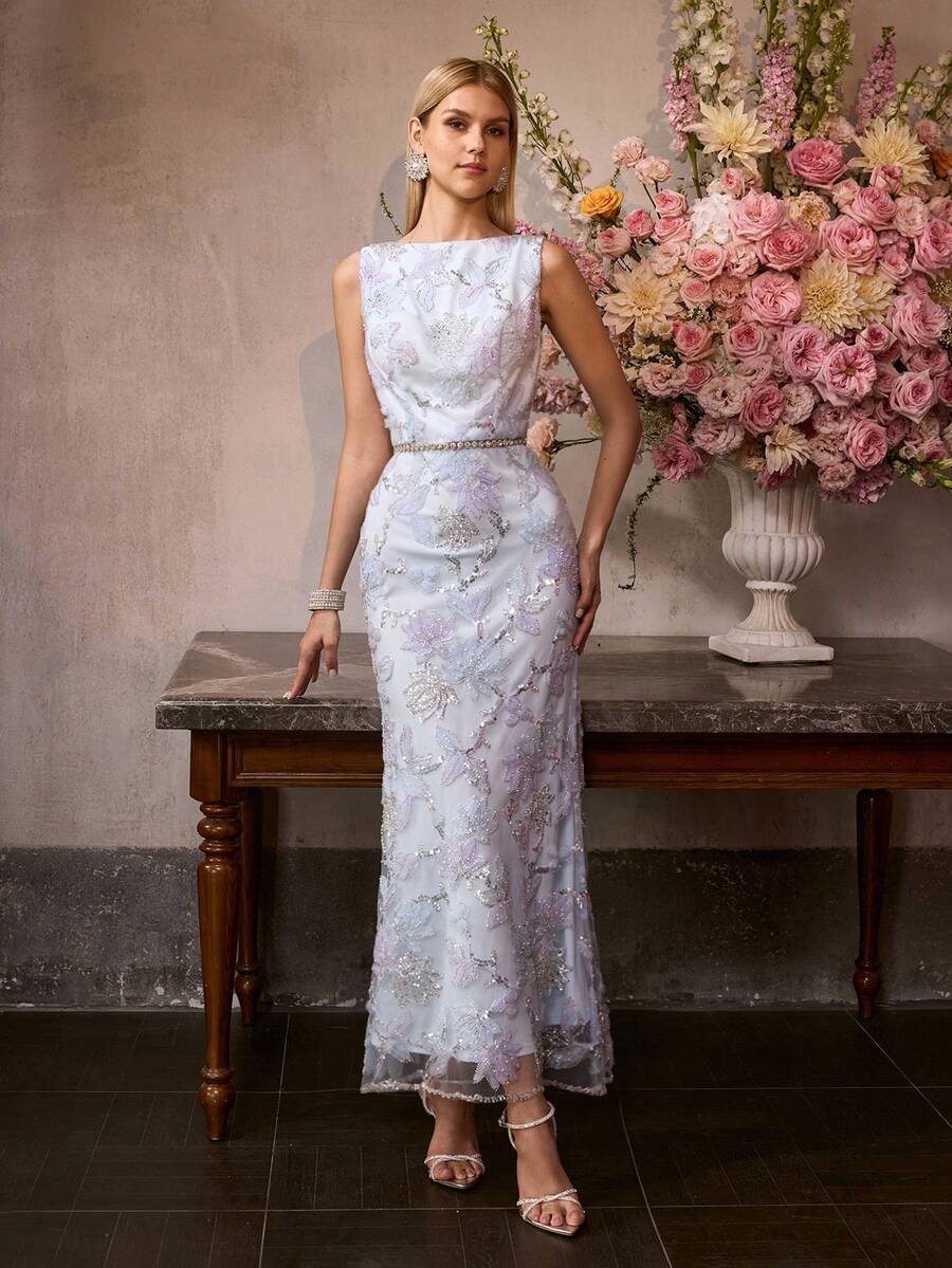 MOTF Soiréza 定制款奢华3D刺绣礼服，春夏款 - 藍色 - 查看 2