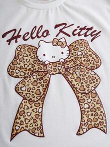 HELLO KITTY AND FRIENDS | SHEIN 2件套可爱休闲少女T恤和豹纹喇叭裤套装 - 彩色 - 查看 4